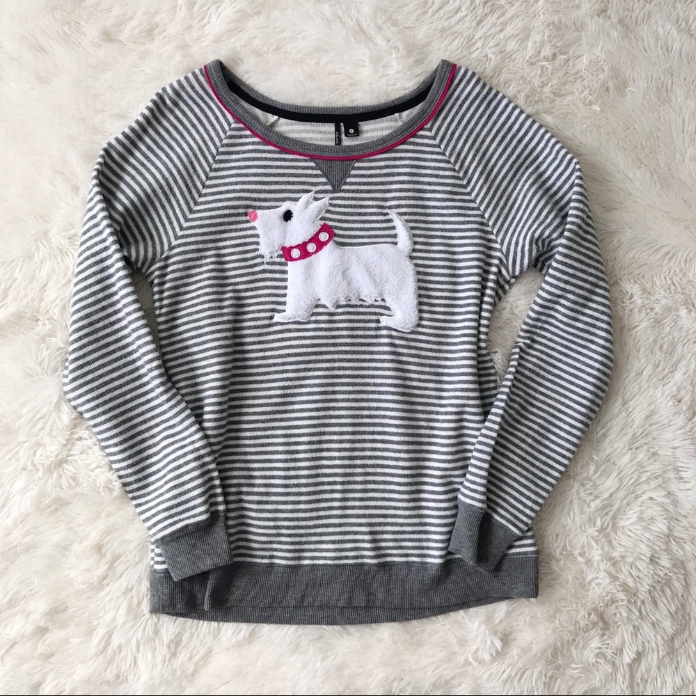Kensie gray white striped Scottie dog appliqué sweatshirt size L